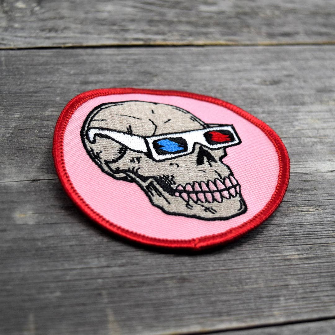 Skull with 3D Glasses Embroidered Patch