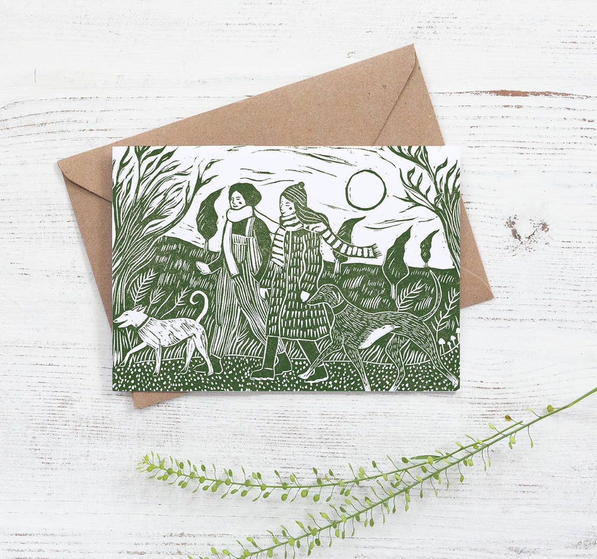 A Windy Walk card dog walk, hiking, nature, autumn