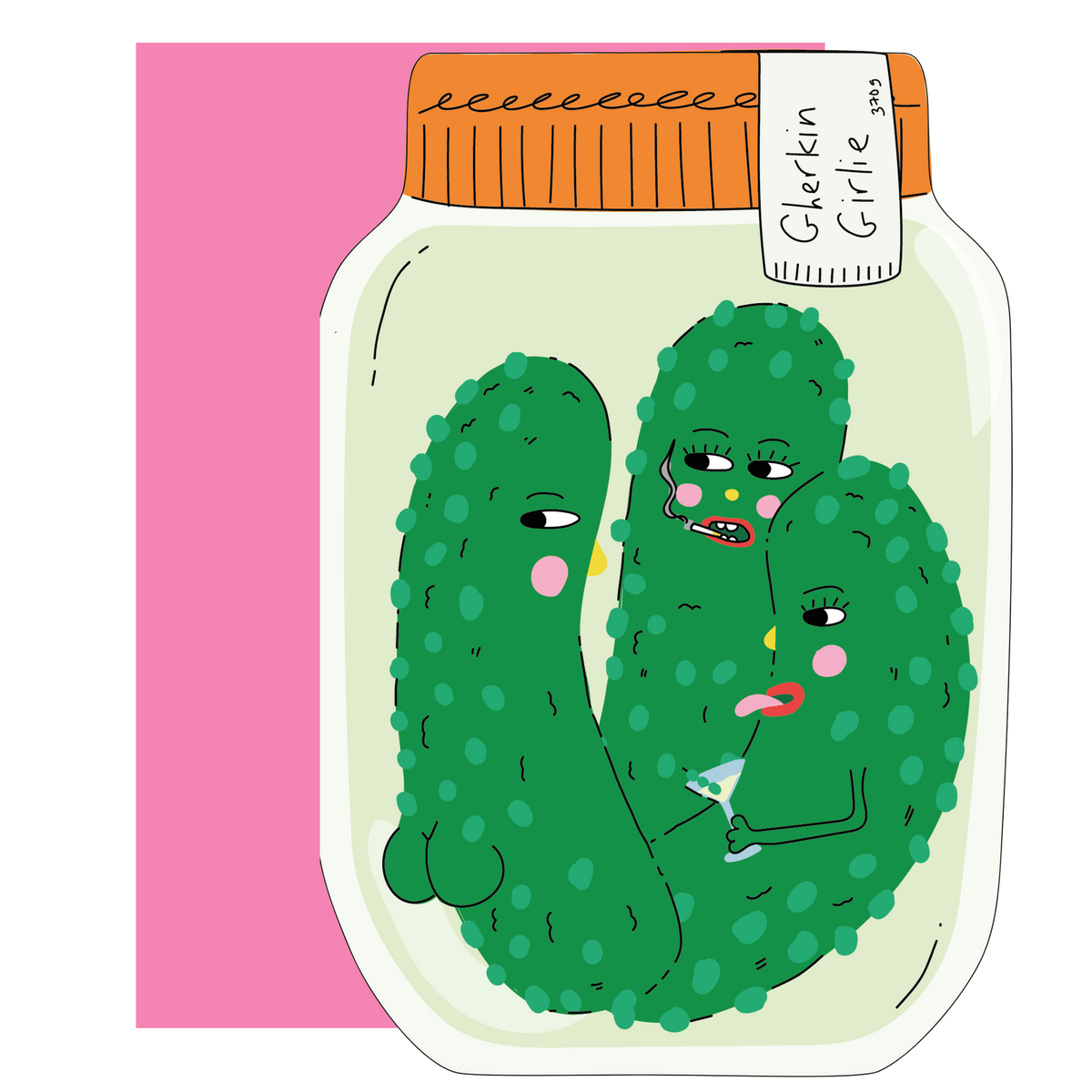 Gherkin Girlie- Die cut greeting card