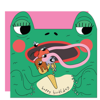 Frog eats fly ice cream - Die cut kids greeting card