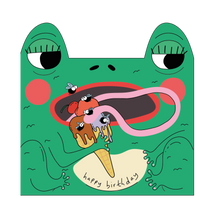 Frog eats fly ice cream - Die cut kids greeting card