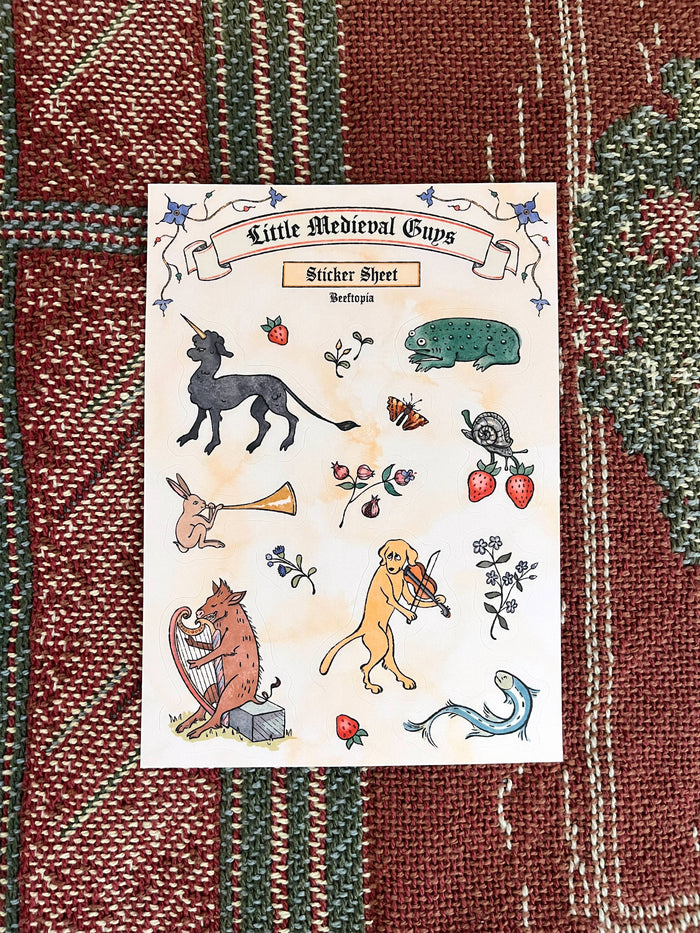 Medieval Manuscript Creatures Waterproof Vinyl Sticker Sheet