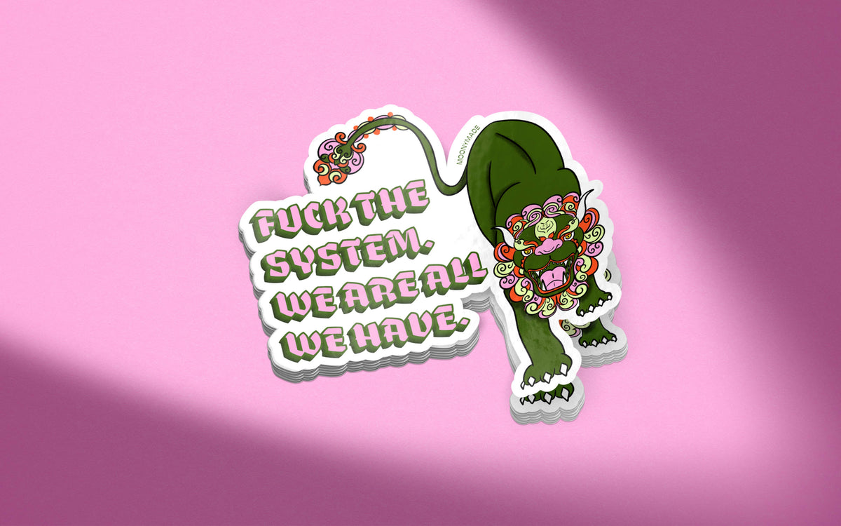Fuck the System Fu Lion Vinyl Sticker