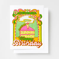Happy Birthday Wake Bake Eat Cake - Weed 420 Risograph Card