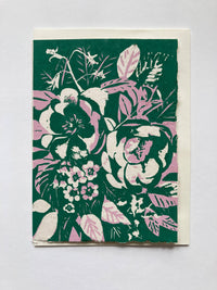 Peony Bouquet Silkscreen Card on Handmade Paper