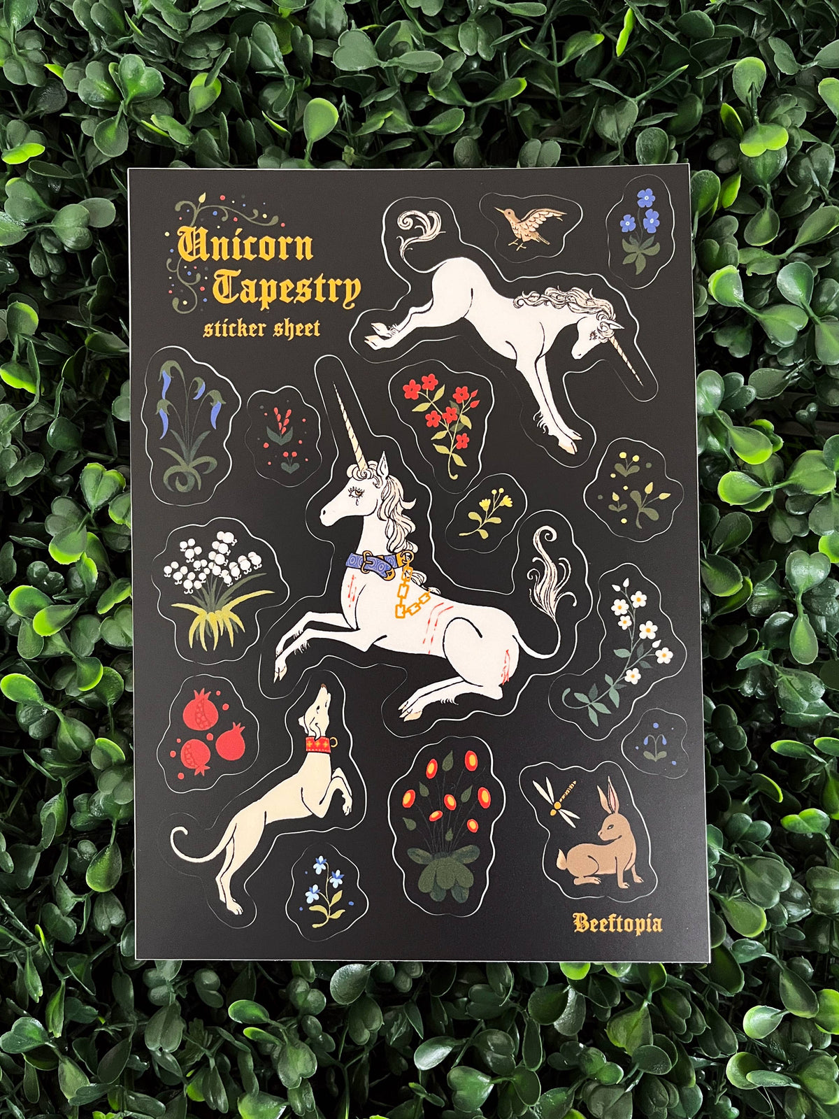 Unicorn Tapestry Medieval Waterproof Vinyl Sticker Sheet