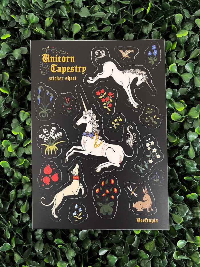 Unicorn Tapestry Medieval Waterproof Vinyl Sticker Sheet