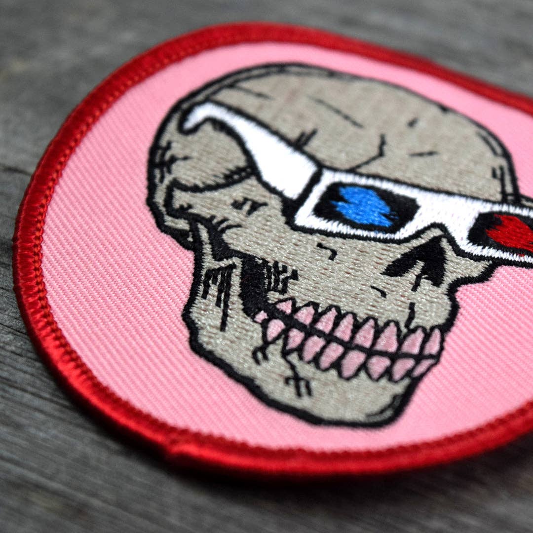 Skull with 3D Glasses Embroidered Patch
