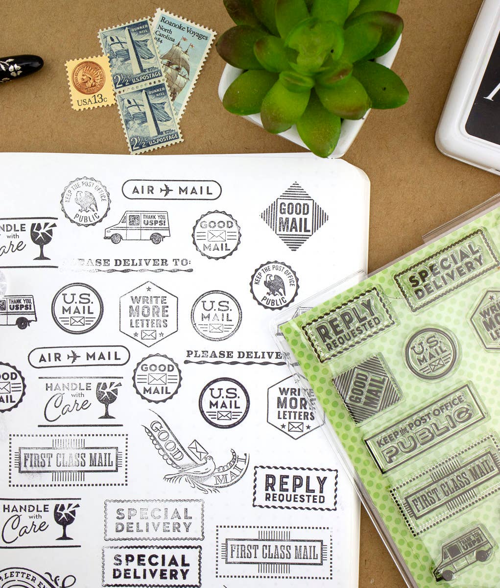 "Stay Posted" - 4"x6" Clear Stamp Set (15 stamp designs)