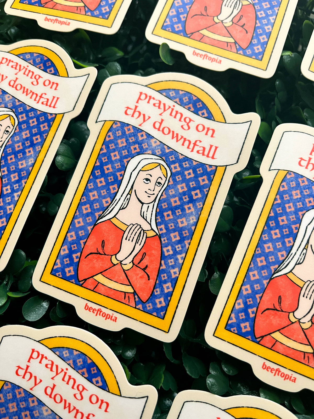 Praying on Thy Downfall Funny Medieval Vinyl Sticker