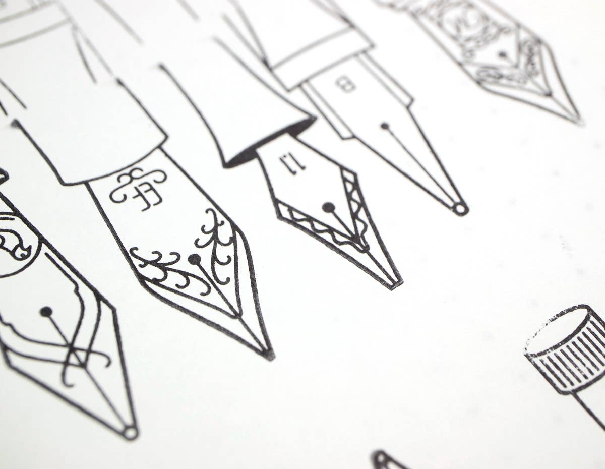 "Nibs & Ink" - 4"x6" Clear Stamp Set (16 stamp designs)