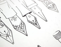 "Nibs & Ink" - 4"x6" Clear Stamp Set (16 stamp designs)