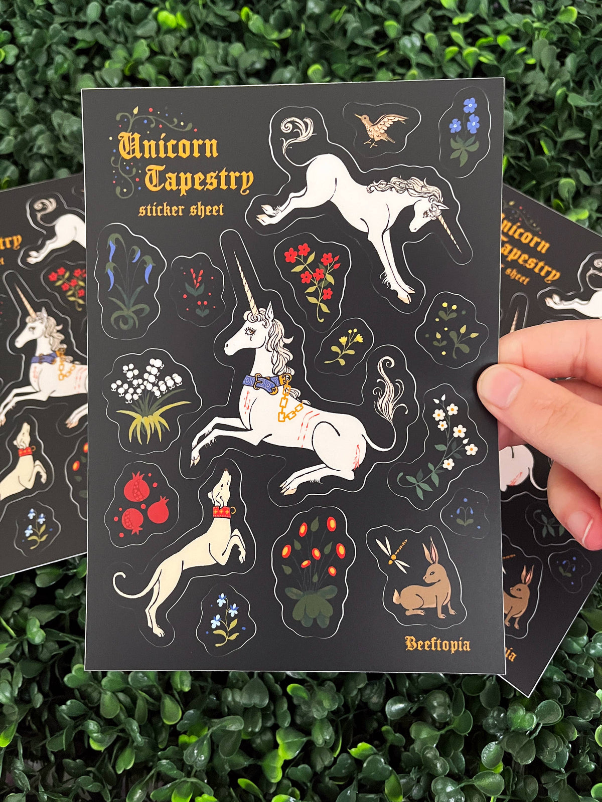 Unicorn Tapestry Medieval Waterproof Vinyl Sticker Sheet