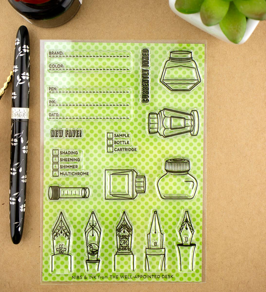 "Nibs & Ink" - 4"x6" Clear Stamp Set (16 stamp designs)