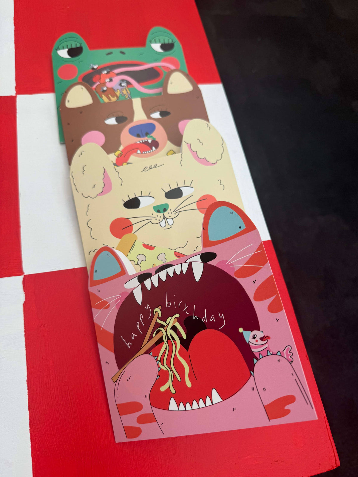 Frog eats fly ice cream - Die cut kids greeting card