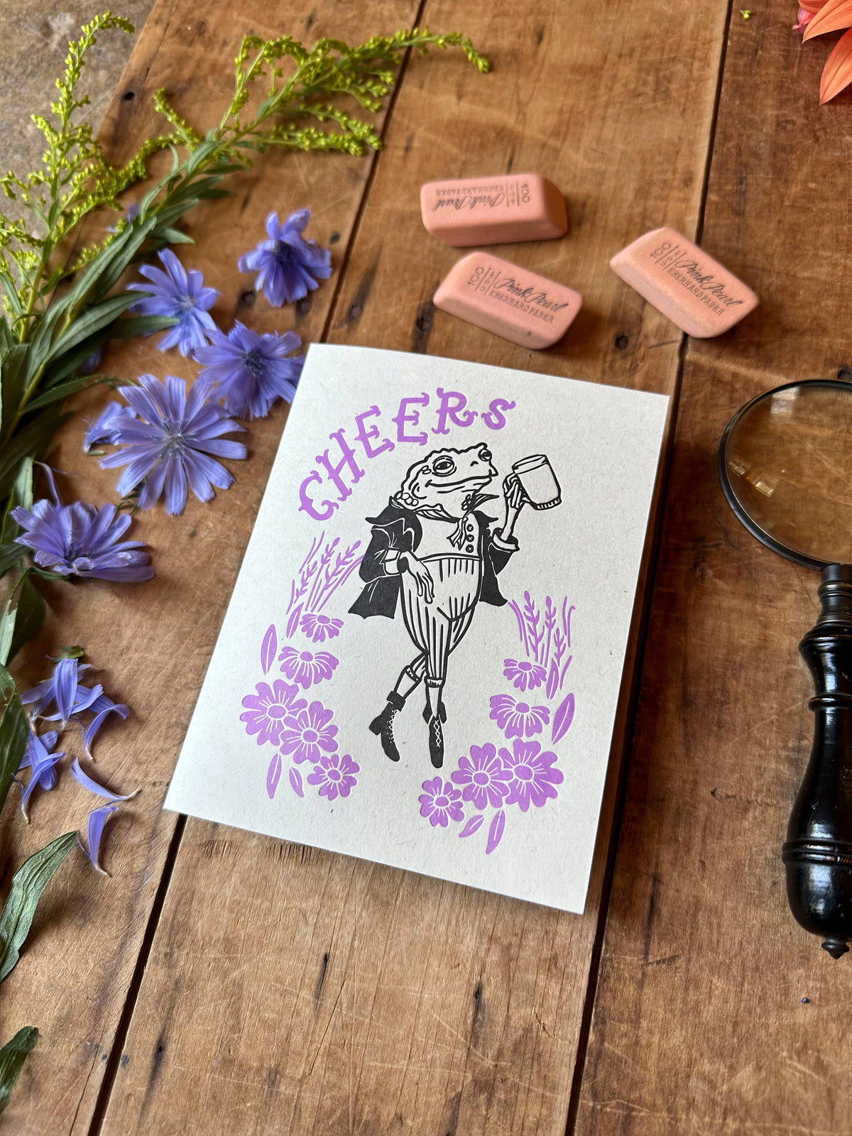 Cheers Frog! Letterpress greeting card