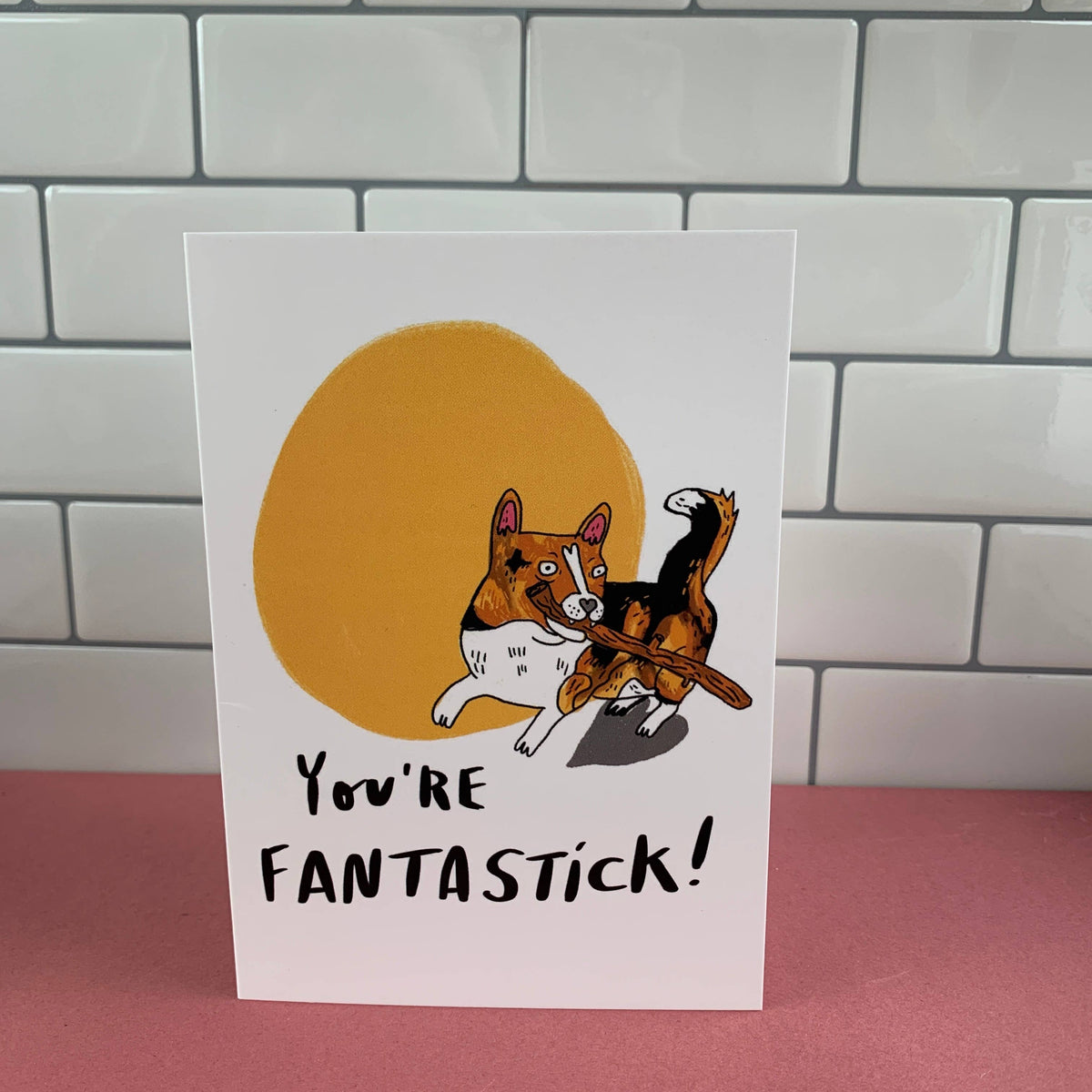 You're FantaSTICK! Corgi - happy dog A6 Greeting Card