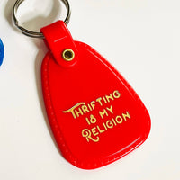 Thrifting is my religion Saddle Keychain made in America