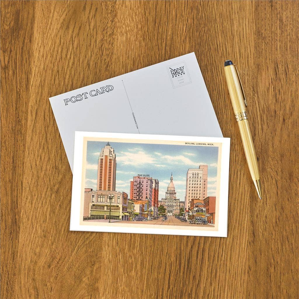 Postcard MI-231 Skyline, Lansing