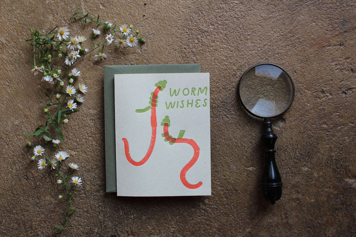 Worm Wishes Letterpress Christmas Holiday Card