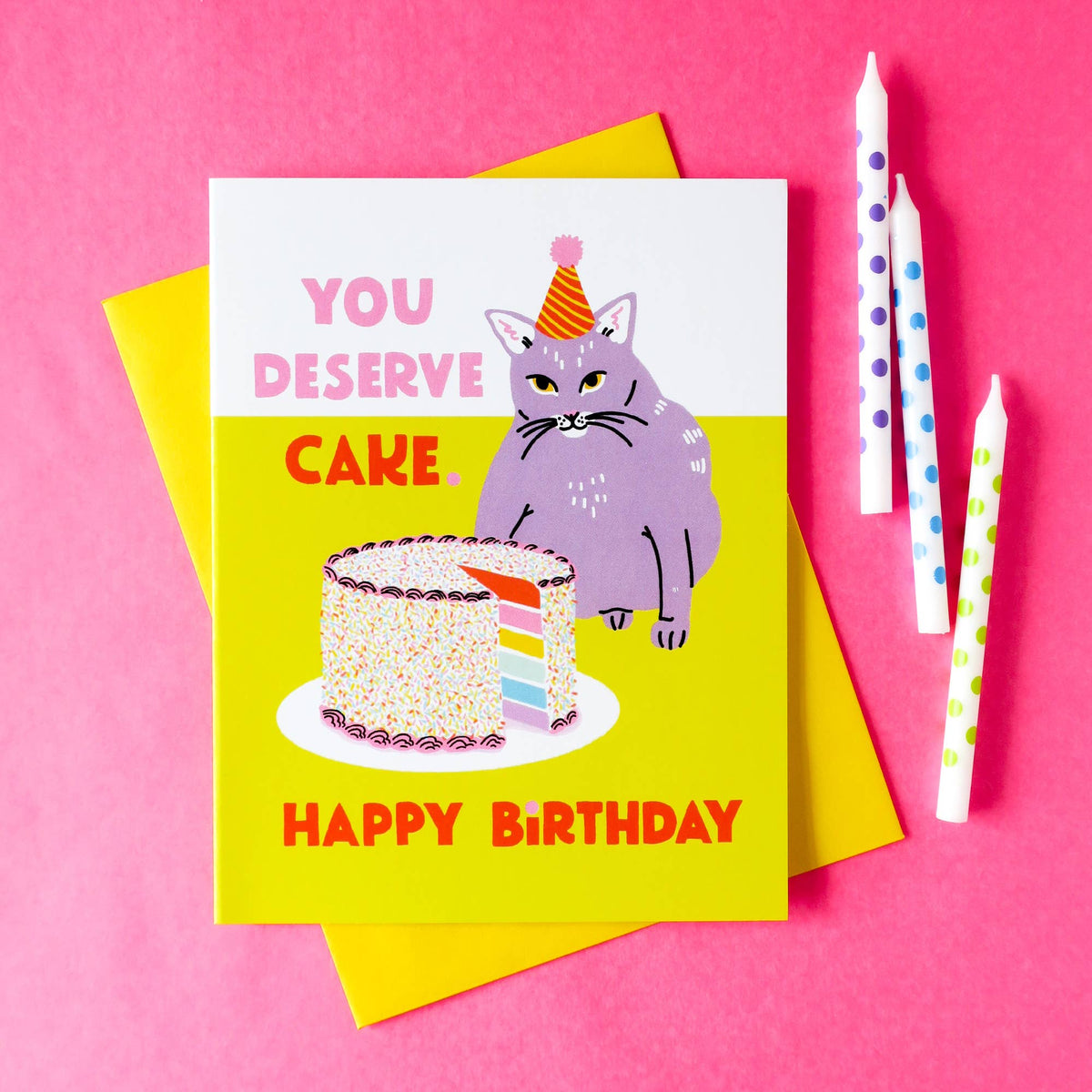 You Deserve Cake Fat Cat A2 Birthday Single Greeting Card