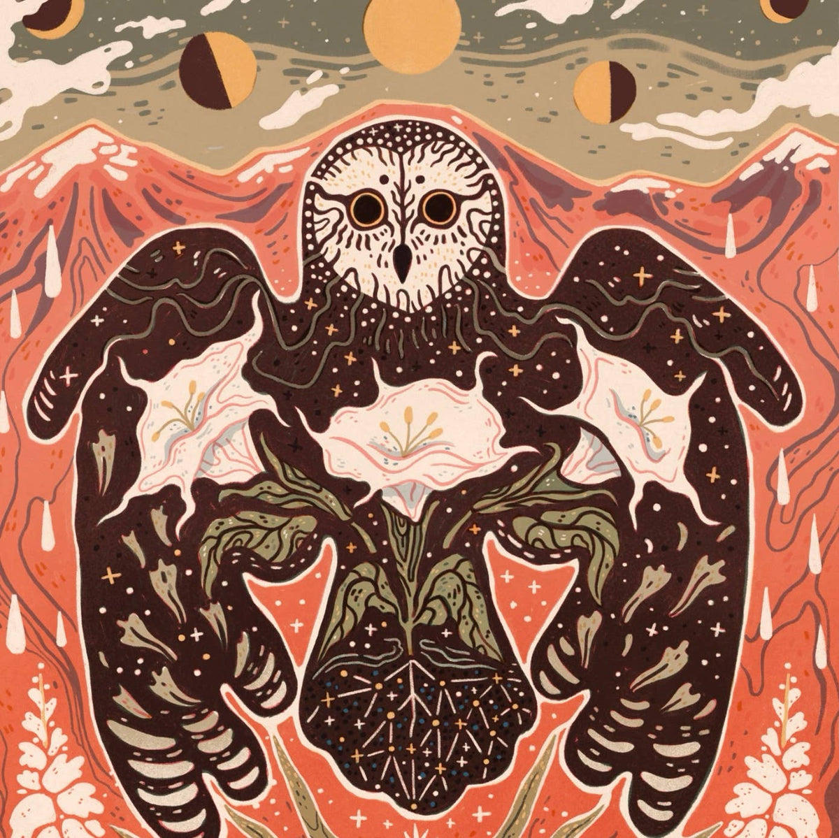 Moonflower Owl - 8x10 Nature Wilderness Art Print  