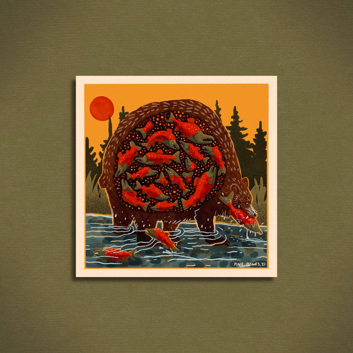 Bear Full Of Salmon - Durable & Weatherproof Sticker