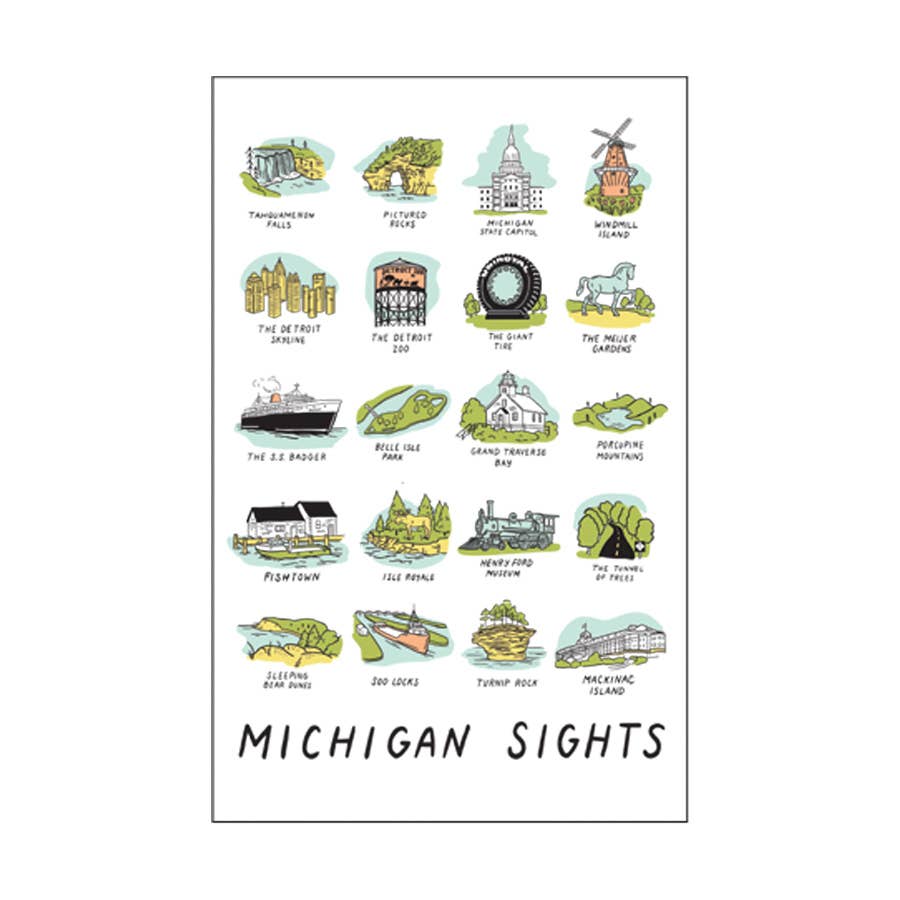 Michigan Sights Linen Postcard