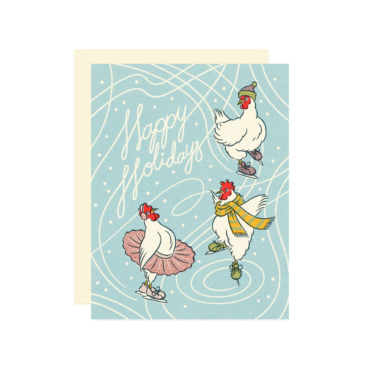 Ice Skating Chickens Holiday Card