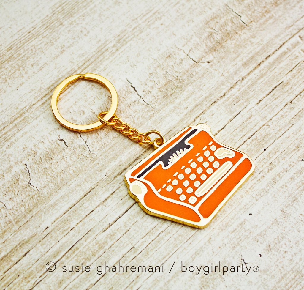 Typewriter Keychain -- Metal Enamel Key Chain Housewarming