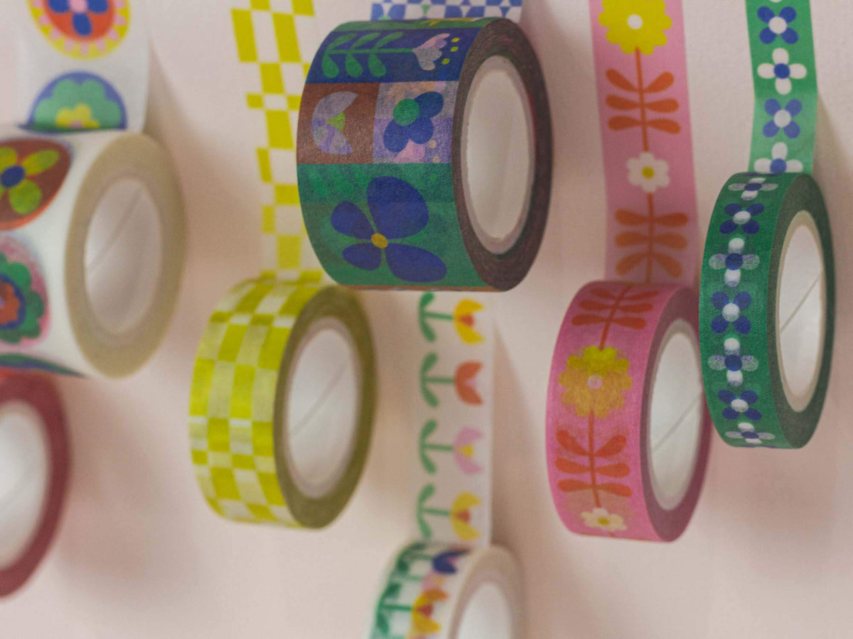 Flowerblock 25mm • Colorblock Flowers Wide Washi Tape