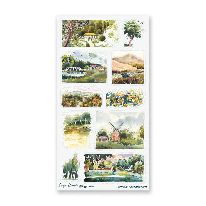 Watercolor Landscapes Sticker Sheet