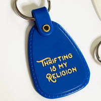 Thrifting is my religion Saddle Keychain made in America