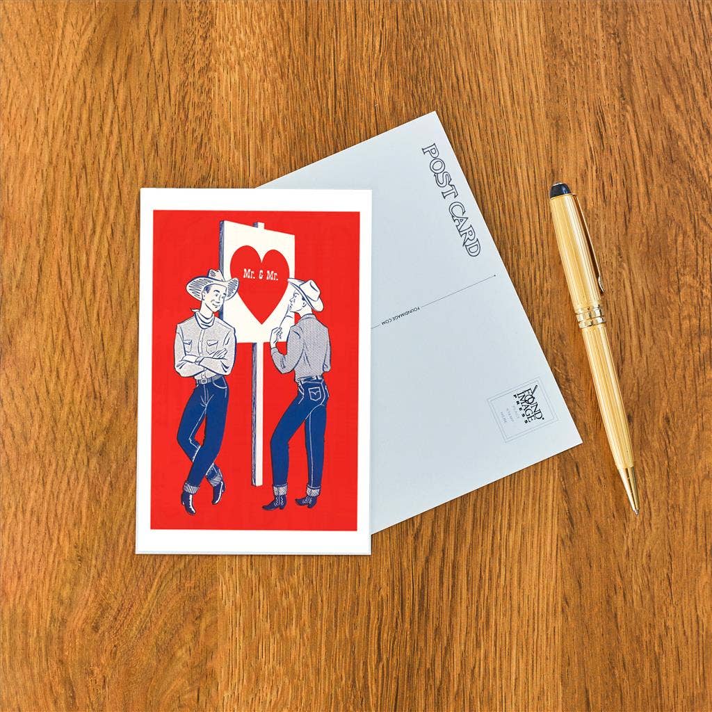 Postcard IO-319 Two Cowboys with Heart Sign