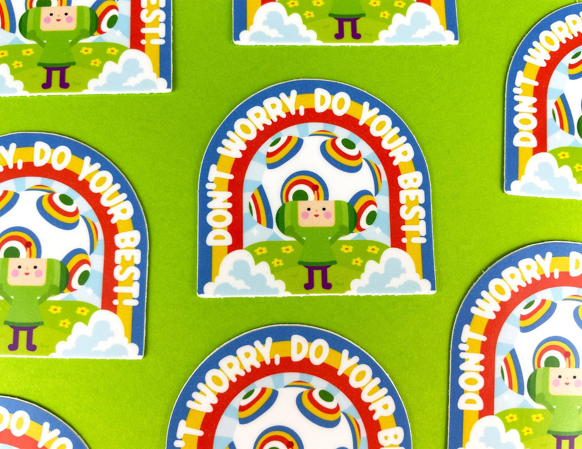 On The Rocks Vinyl Sticker. Don't Worry Do Your Best! Kawaii