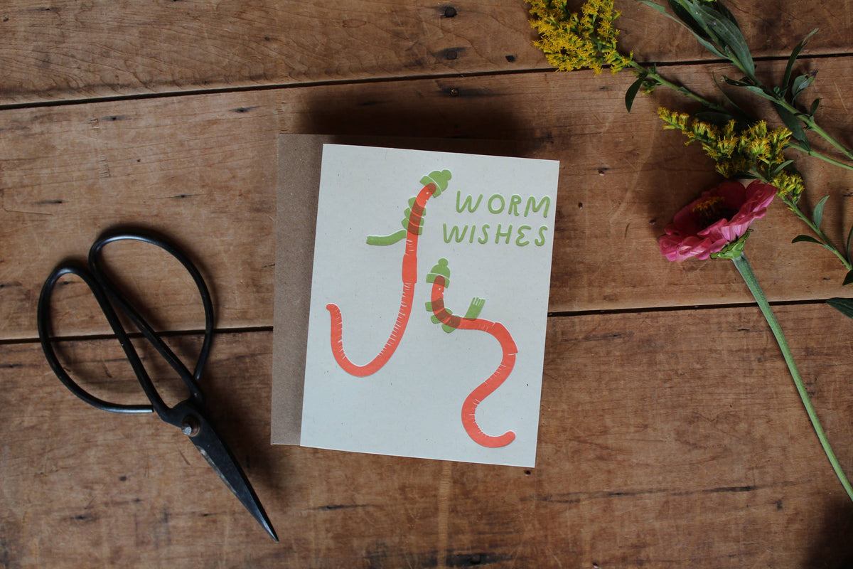 Worm Wishes Letterpress Christmas Holiday Card