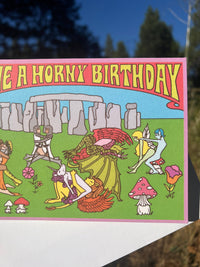 A7 Have A Horny Birthday Pagan Stonehenge Orgy Greeting Card