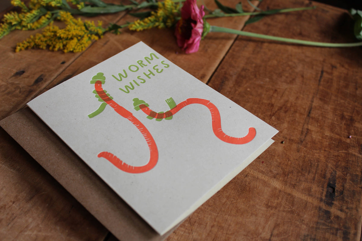 Worm Wishes Letterpress Christmas Holiday Card