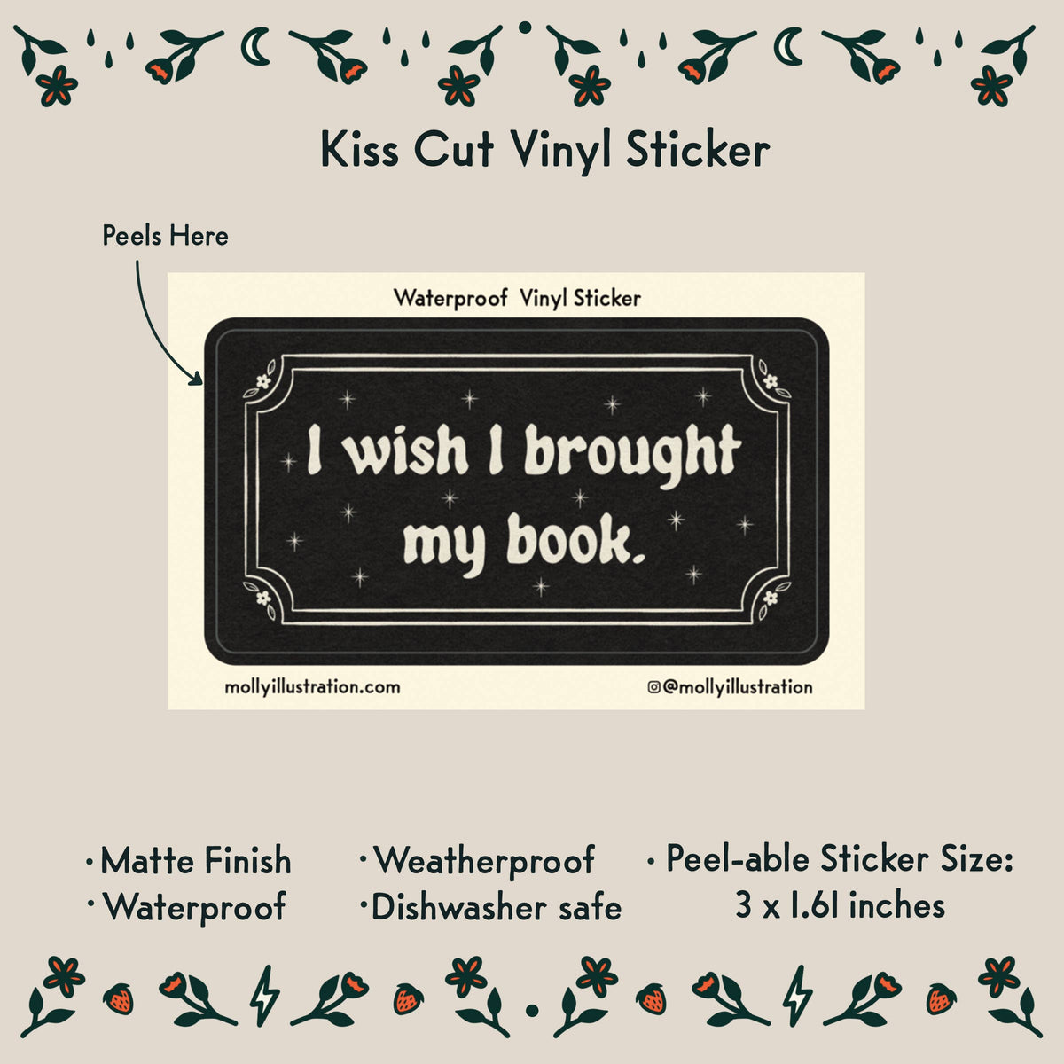 I Wish I Brought my Book Waterproof Vinyl Sticker