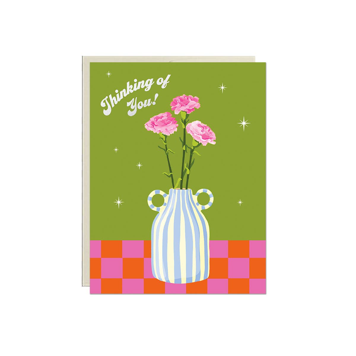 Thinking of You! Flowers in Vase – Foil Greeting Card