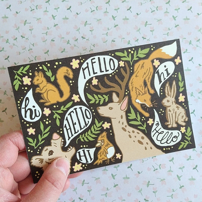 Hello Woodland Animal Postcard