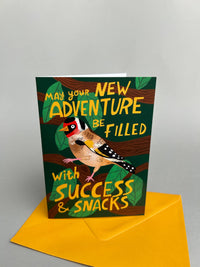 New Adventure / Success + Snacks, Goldfinch A6 Greeting Card