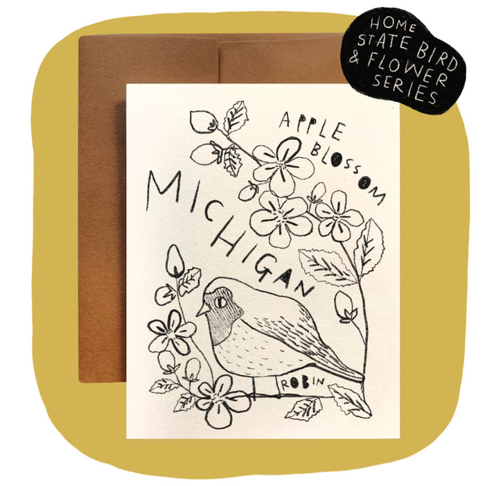 MICHIGAN State Flower & Bird Greeting Card