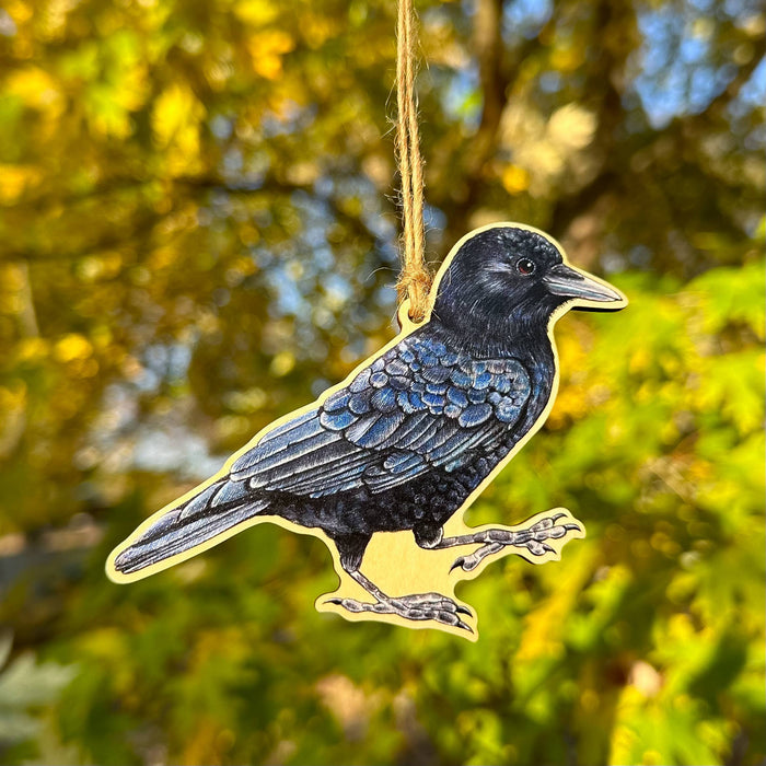 American Crow Wood Print Christmas Ornament