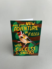 New Adventure / Success + Snacks, Goldfinch A6 Greeting Card