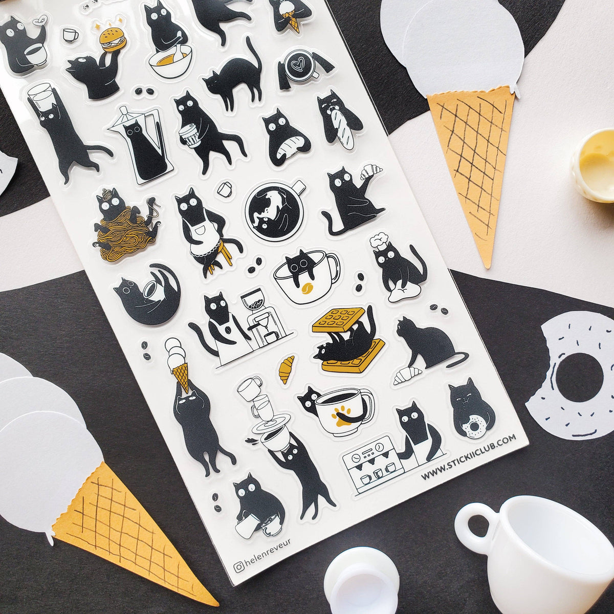 Black Cat Café Sticker Sheet