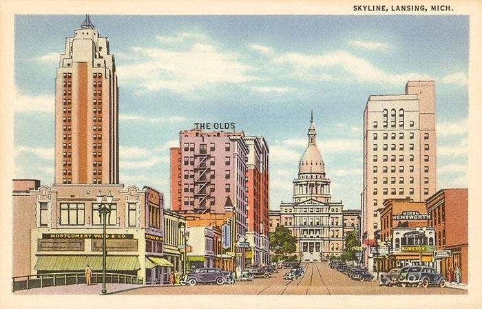 Postcard MI-231 Skyline, Lansing