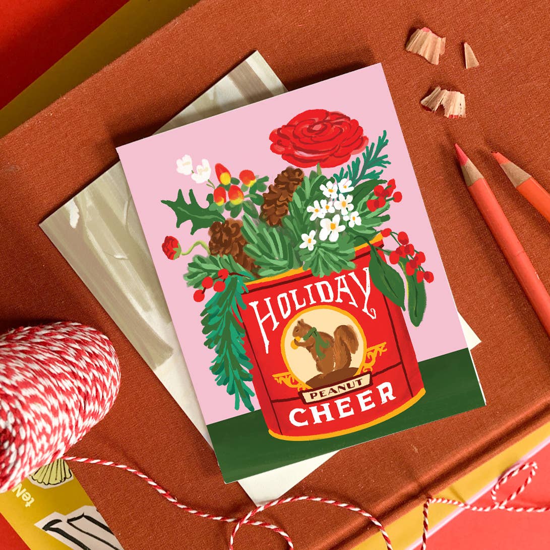 Squirrel Tin Holiday Cheer - Timeless Floral Holiday Card