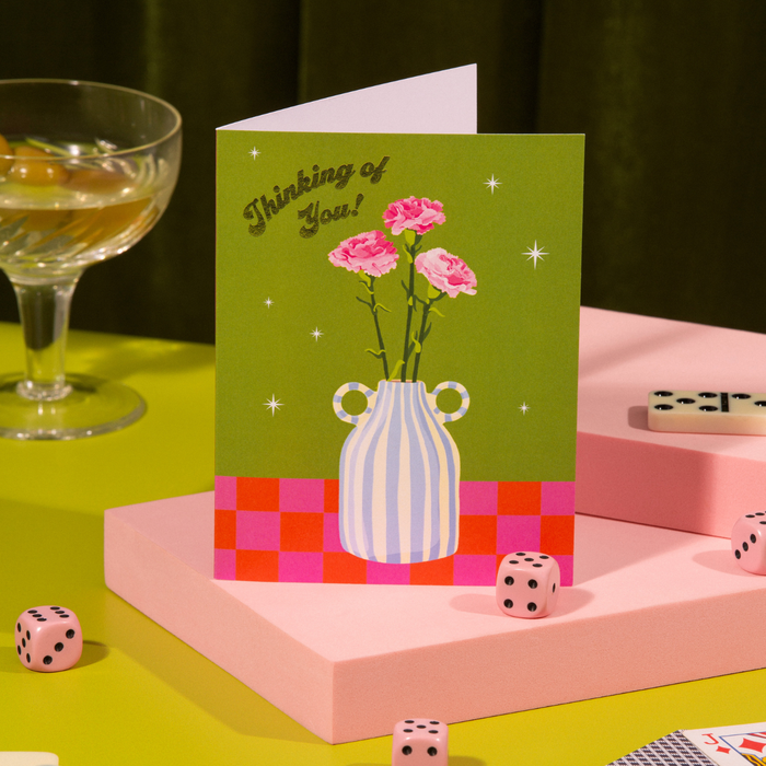 Thinking of You! Flowers in Vase – Foil Greeting Card