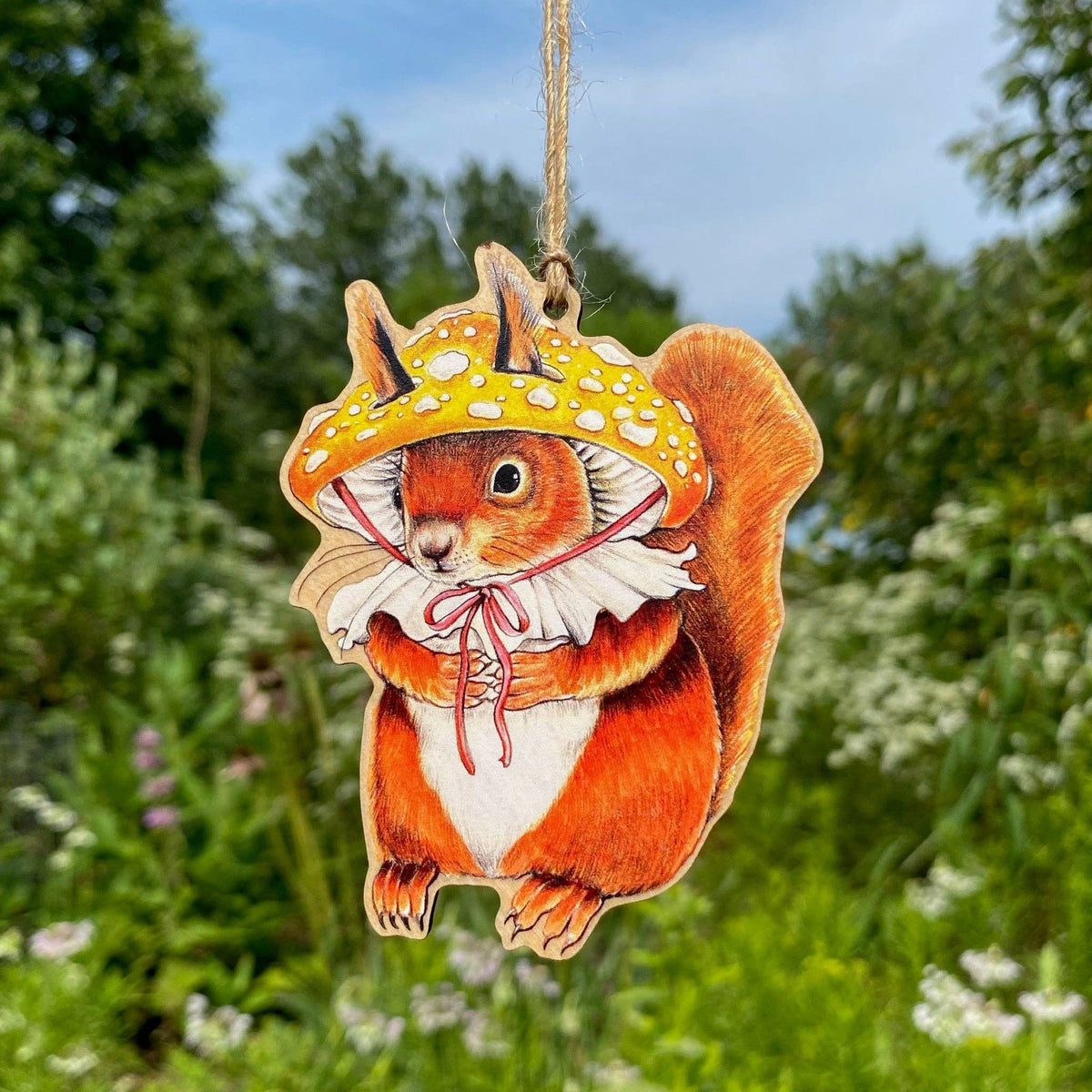 Mushroom Hat Red Squirrel Ornament